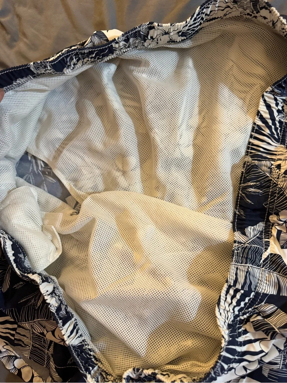 Tommy Bahama White Mesh Lined Swim Shorts with Navy Floral Waistband